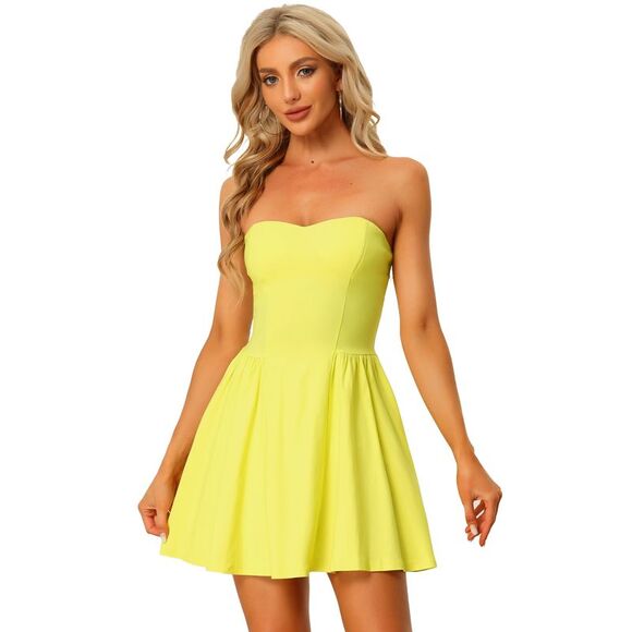 Mini Strapless Sweetheart Neck Tube Top Dress Yellow - Picture 1 of 5